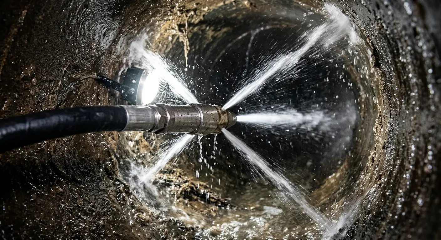 High-pressure hydro jetting nozzle cleaning sewer pipe for Sewer Cleanout in Cresaptown