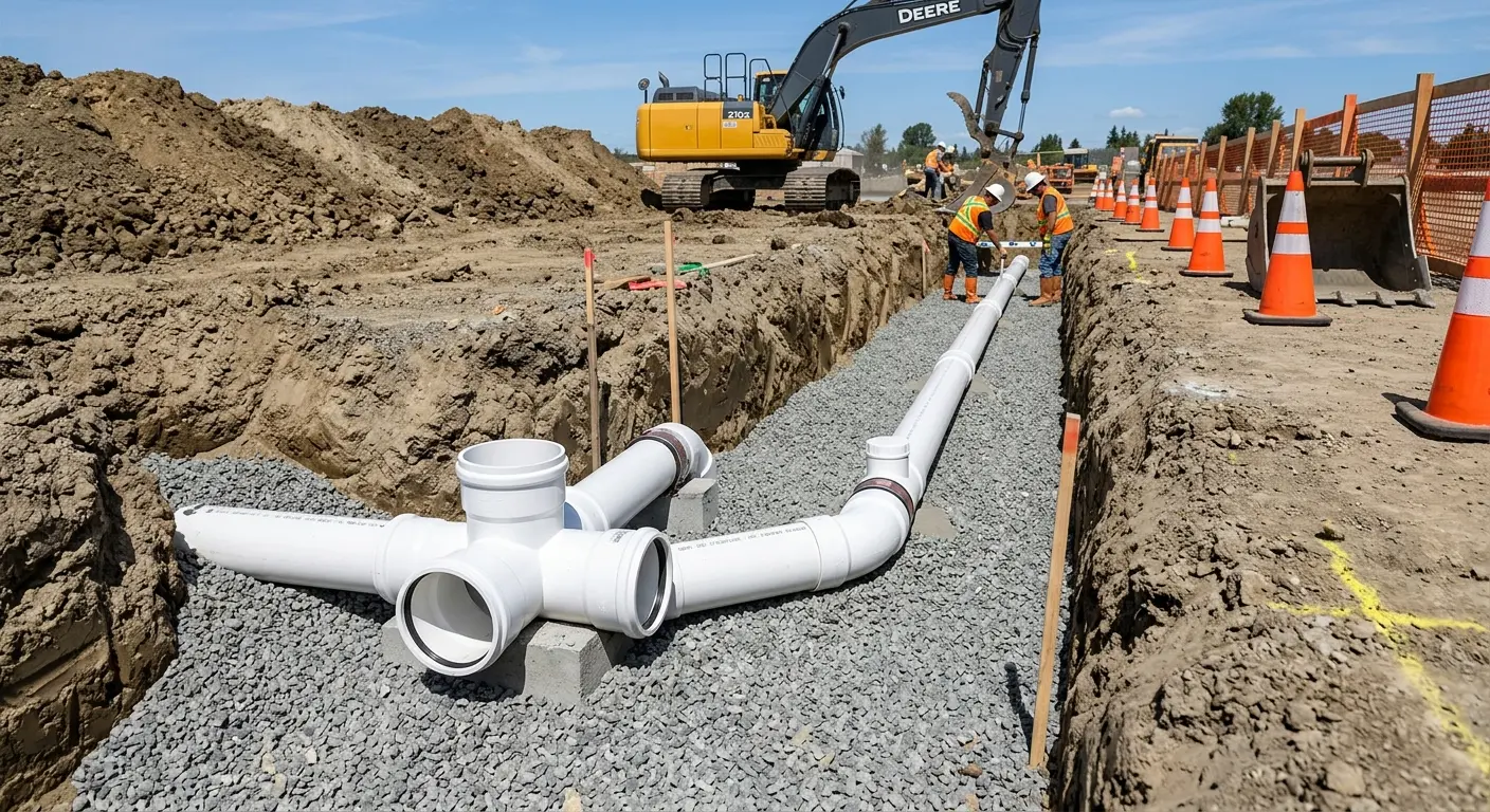 New PVC sewer pipe installation in open trench for Sewer Backup in Cresaptown